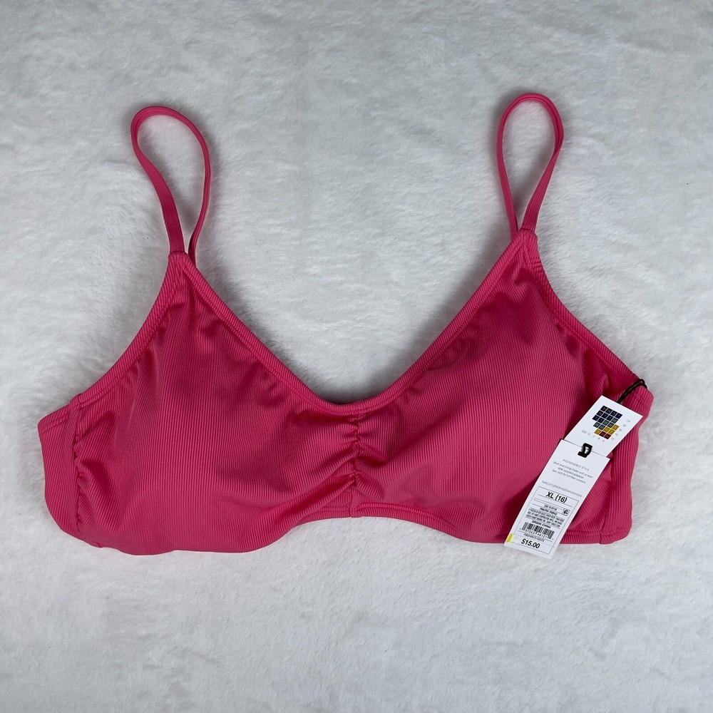 Shade & Shore Braletteβ Bikini Top Women XL Pink Shirred Ribbed Adjustable Strap
